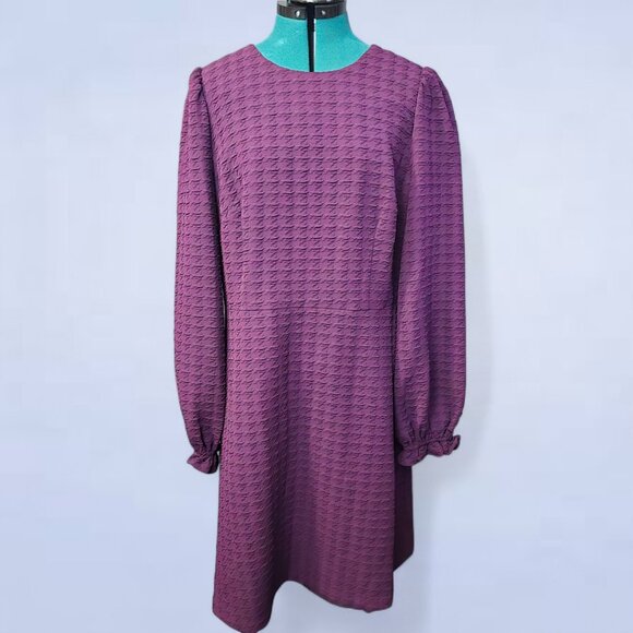 Tommy Hilfiger Women's Embossed Houndstooth Dress Purple - Size 12 - Picture 2 of 9